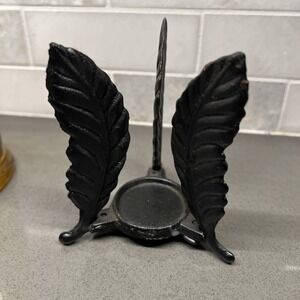 Shabby Chic Metal Leaf Candle Holder Black